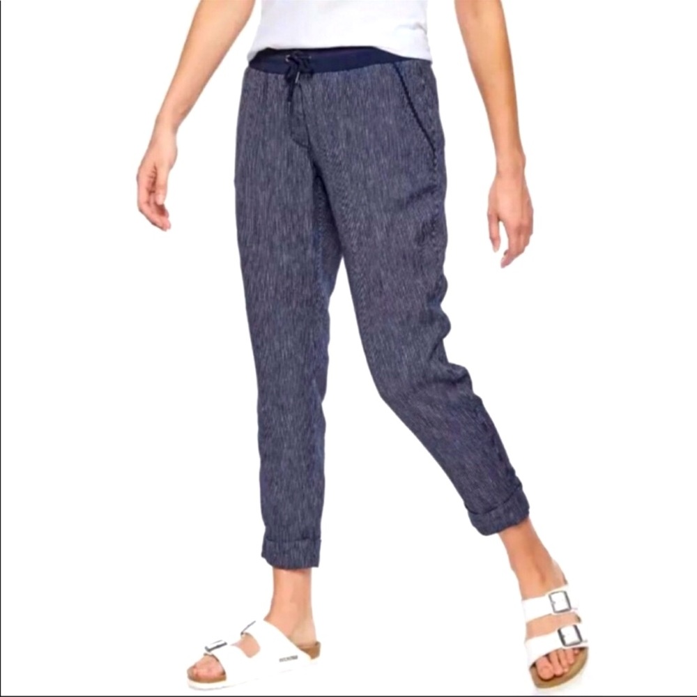 Athleta Navy & White Stripe Bali Linen Ankle Pant Size 4
